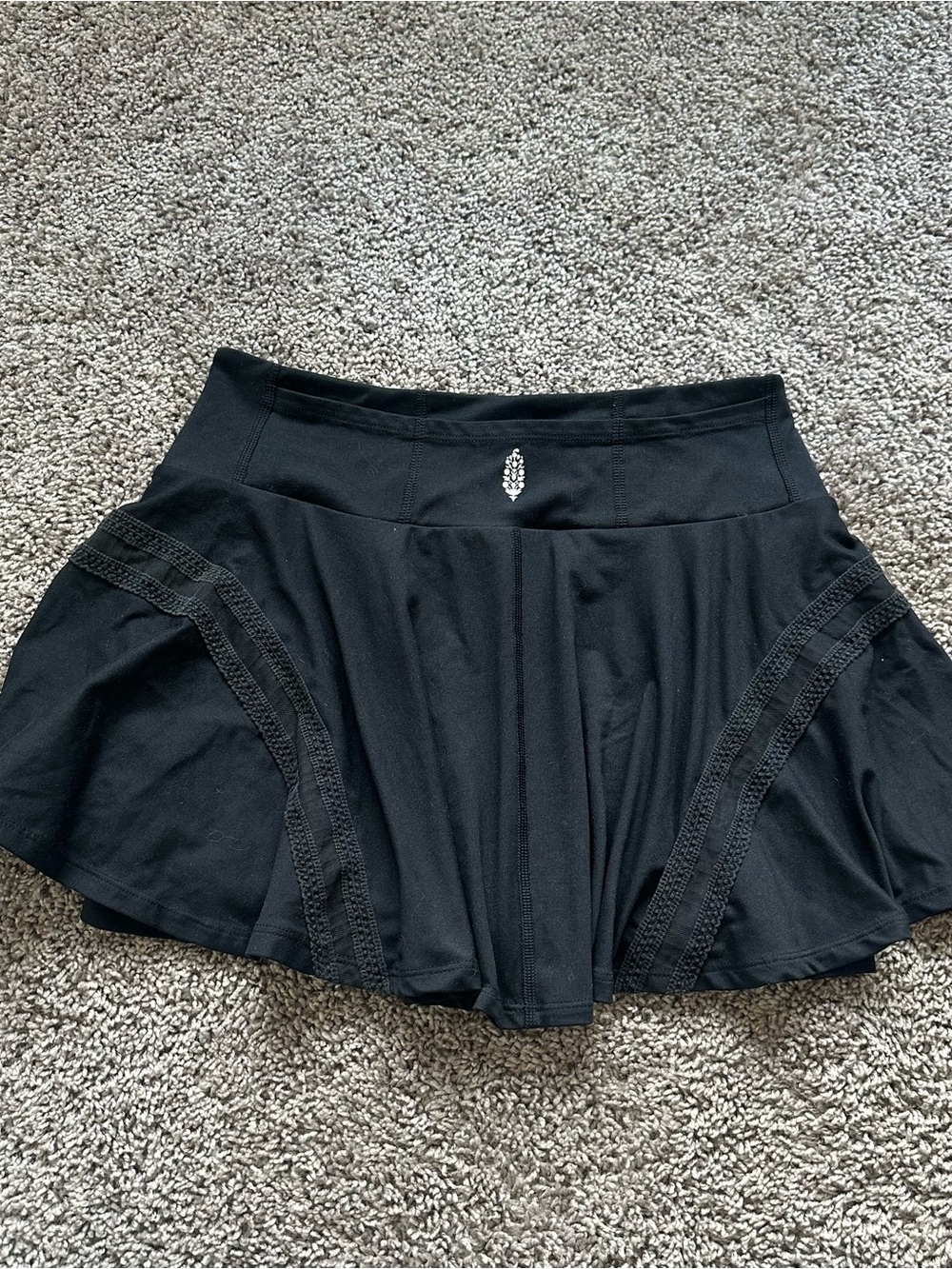 Free People Black Flared Mini Skirt with Lace Trim